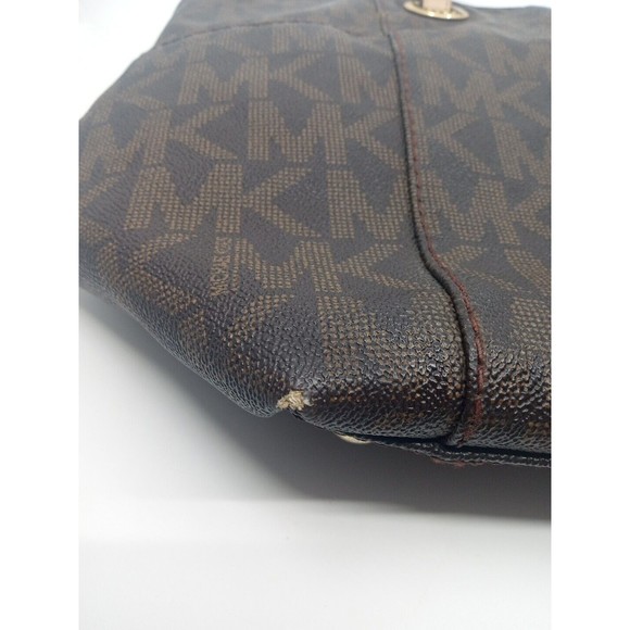 Michael Kors Jet Set MK Logo Brown Leather Tote Bag Purse - Picture 9 of 10